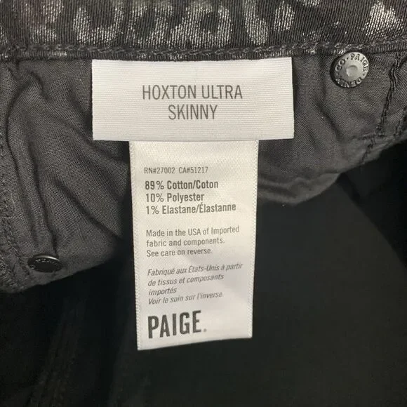 PAIGE Jeans Womens 26 HOXTON Ultra Skinny Denim Leopard Black High Rise NEW - Picture 4 of 7